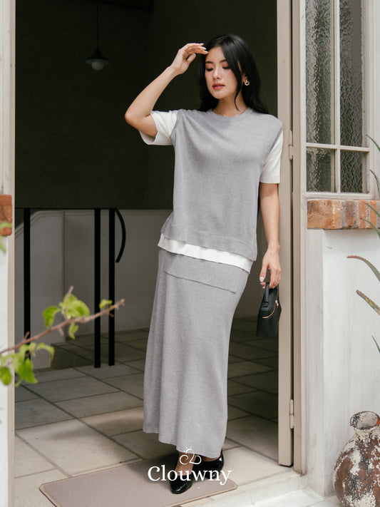 Virna Combi Knit Set - Grey