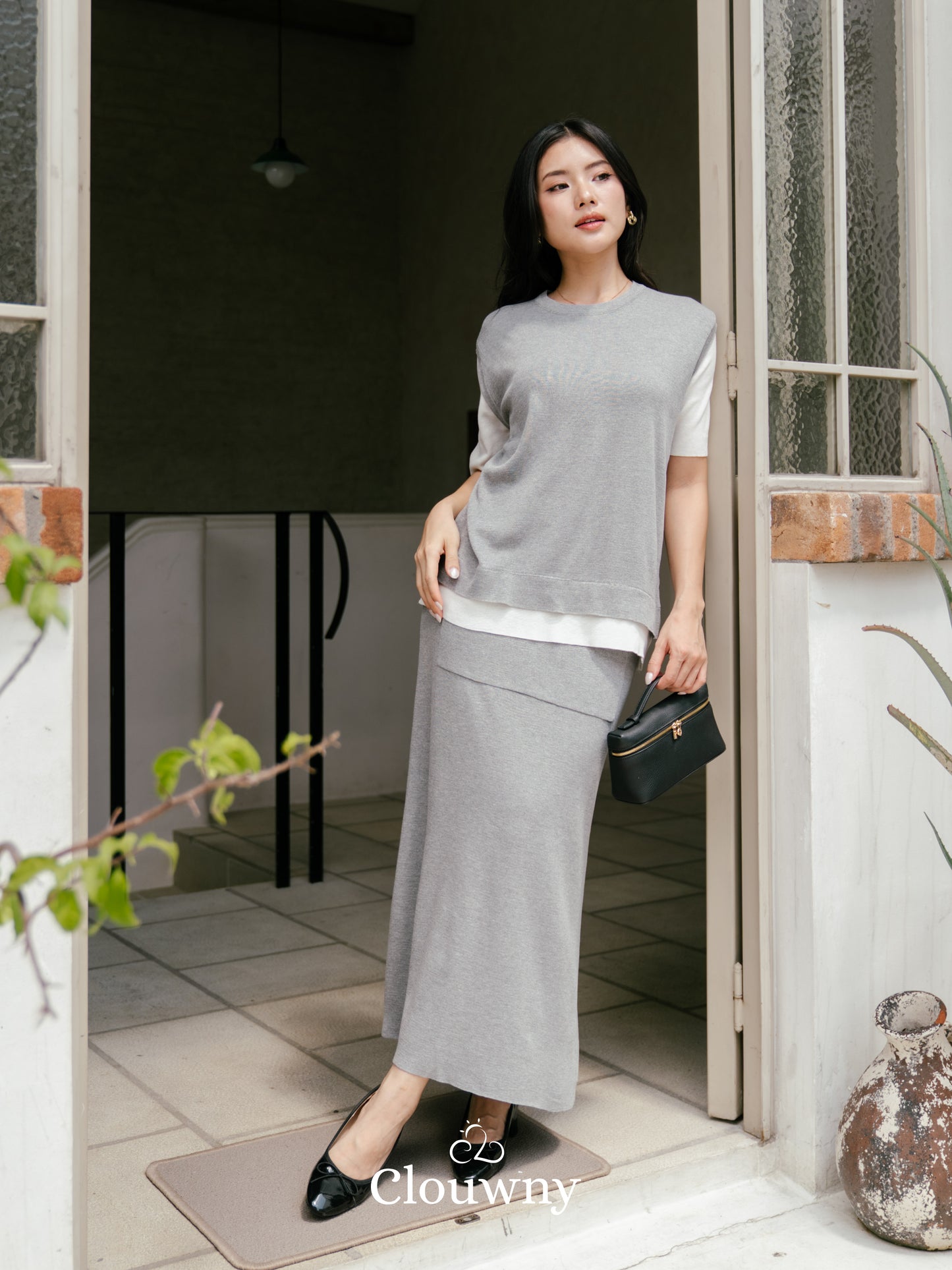 Virna Combi Knit Set - Grey