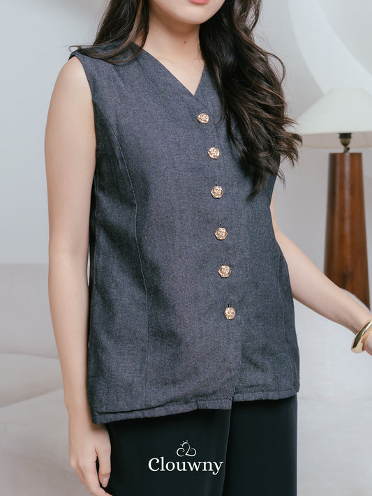 Yuta Button Vest - Grey