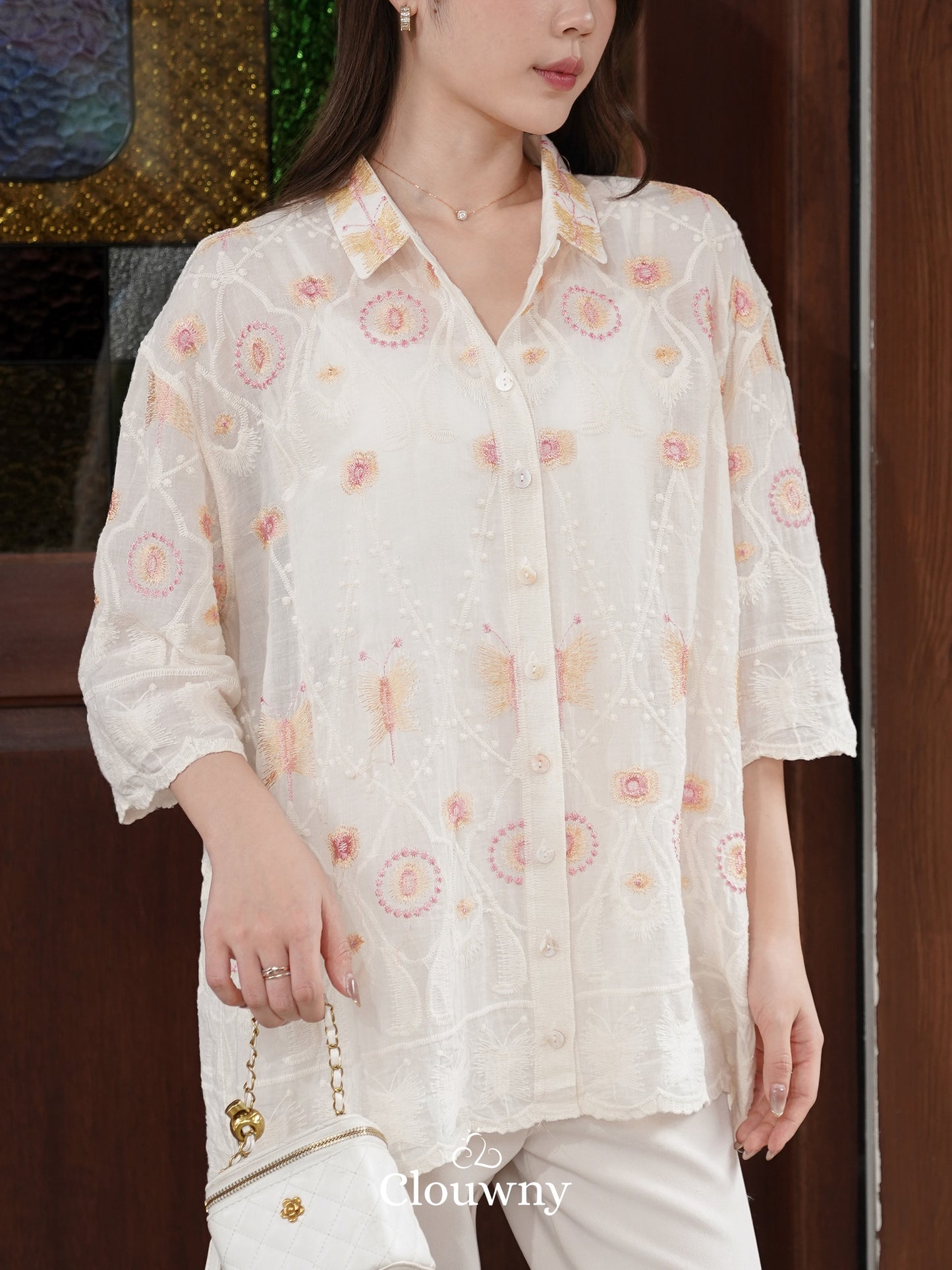 Hanni Embroidery Shirt - Cream