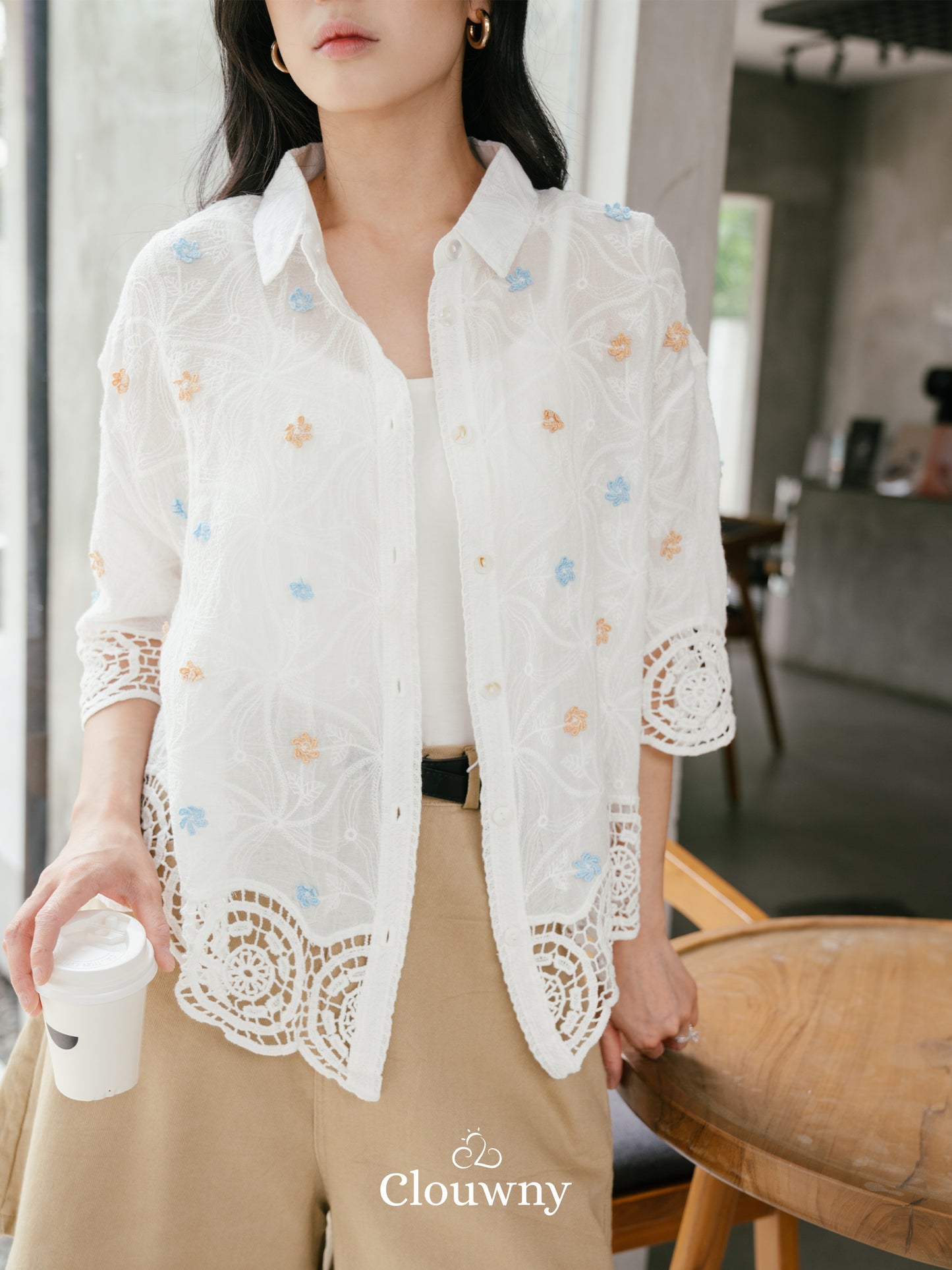 Evelyn Crochet Shirt - White