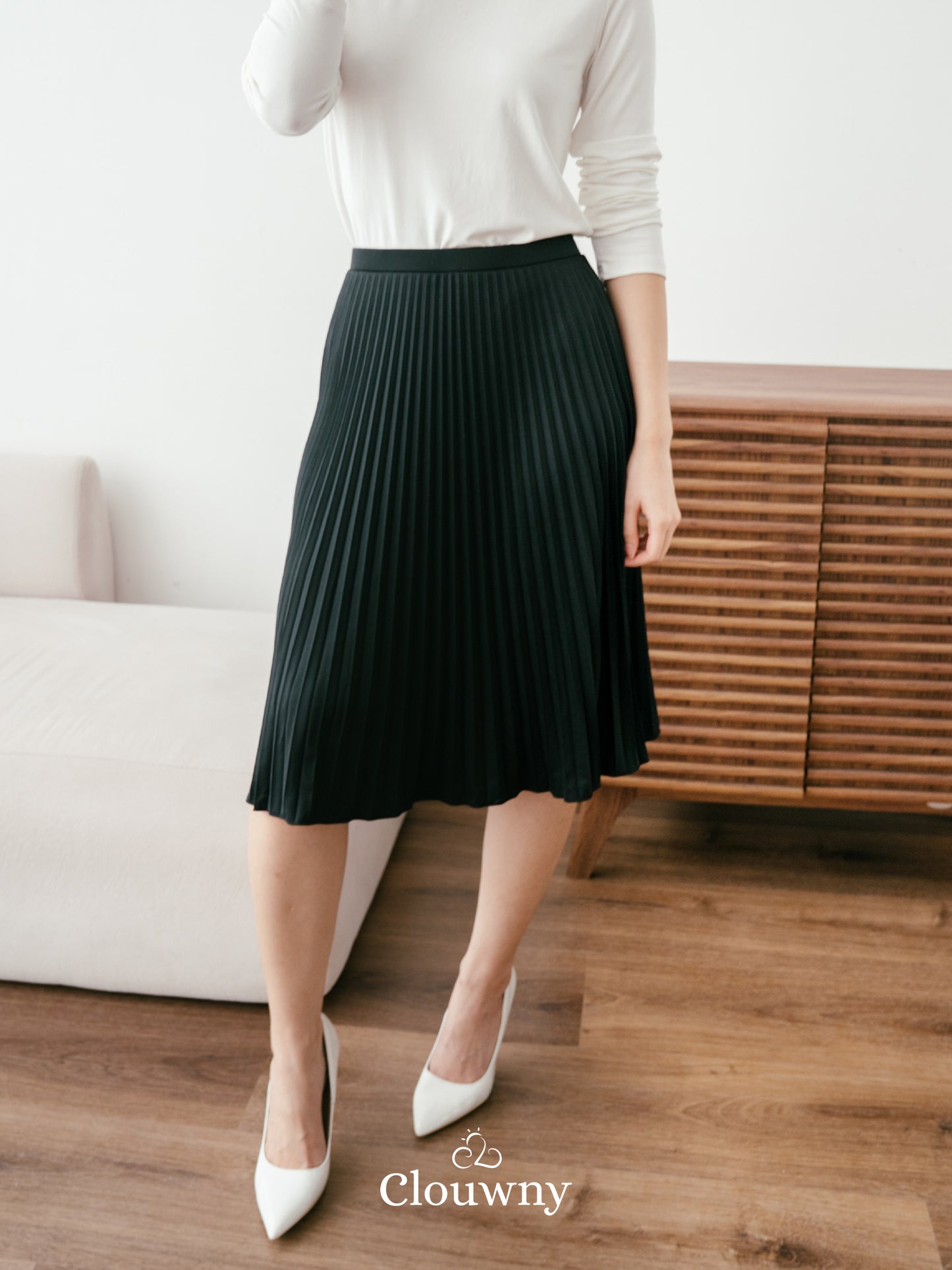 Vamos Midi Pleats Skirt - Black