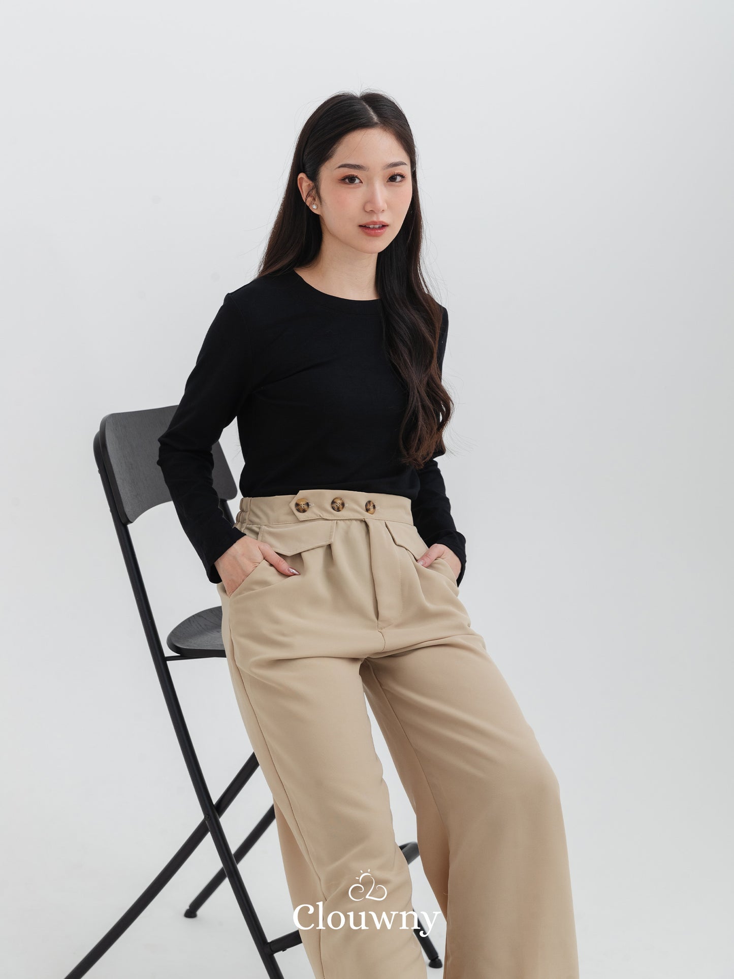 Quin Three Button Pants - Nude