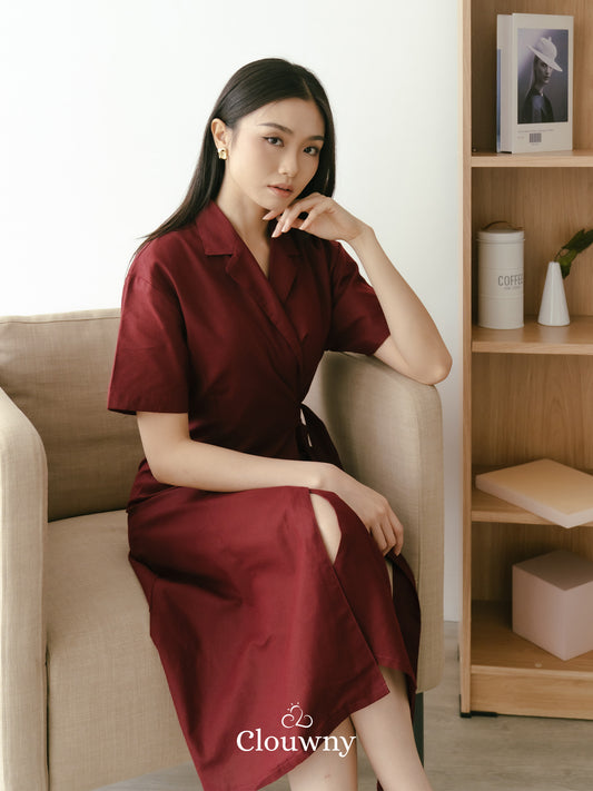 Felora Kimono Belt Dress - Maroon