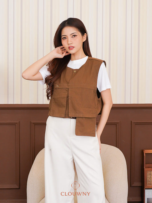 Christa Button Vest - Coffee