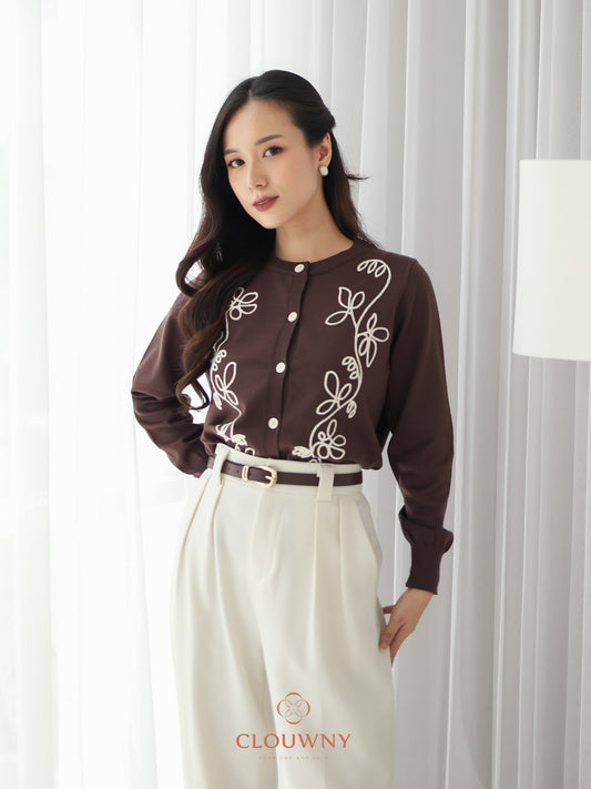 Brinda Button Cardigan - Coffee
