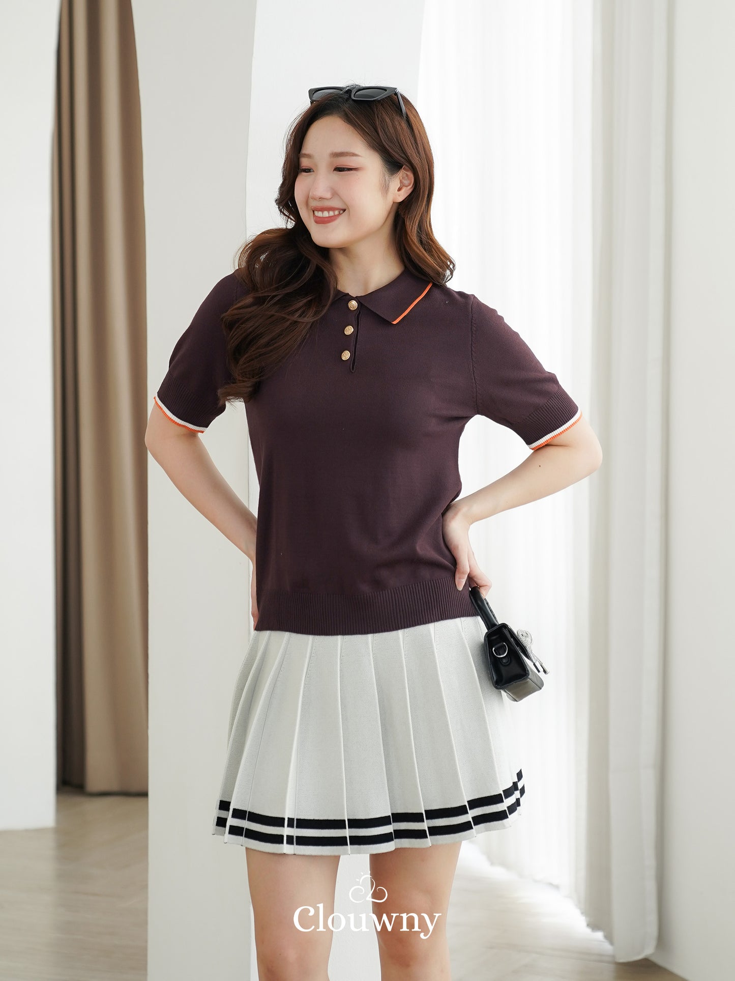 Domitia Polo Knit Top - Coffee