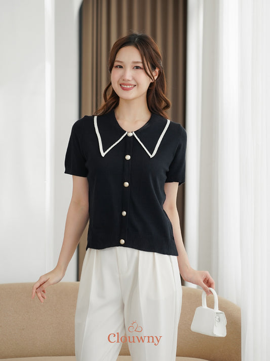 Prisca Collar Knit Top - Black