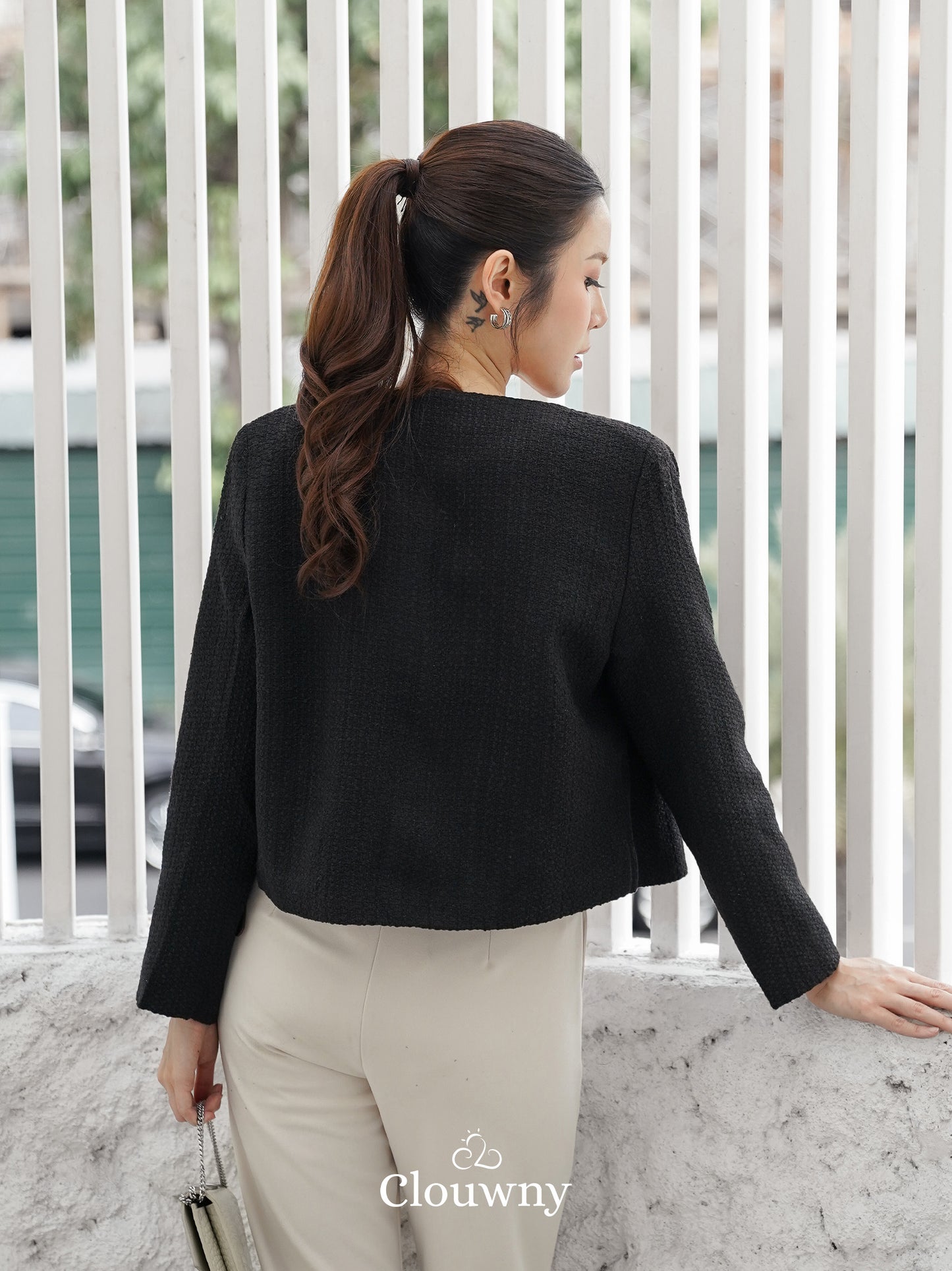 Davia Tweed Blazer - Black