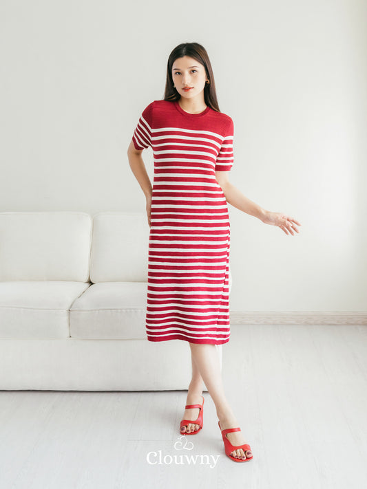 Mona Stripes Dress - Maroon