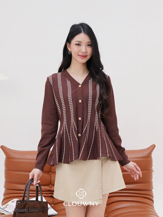 Aysel Peplum Knit Cardigan - Coffee