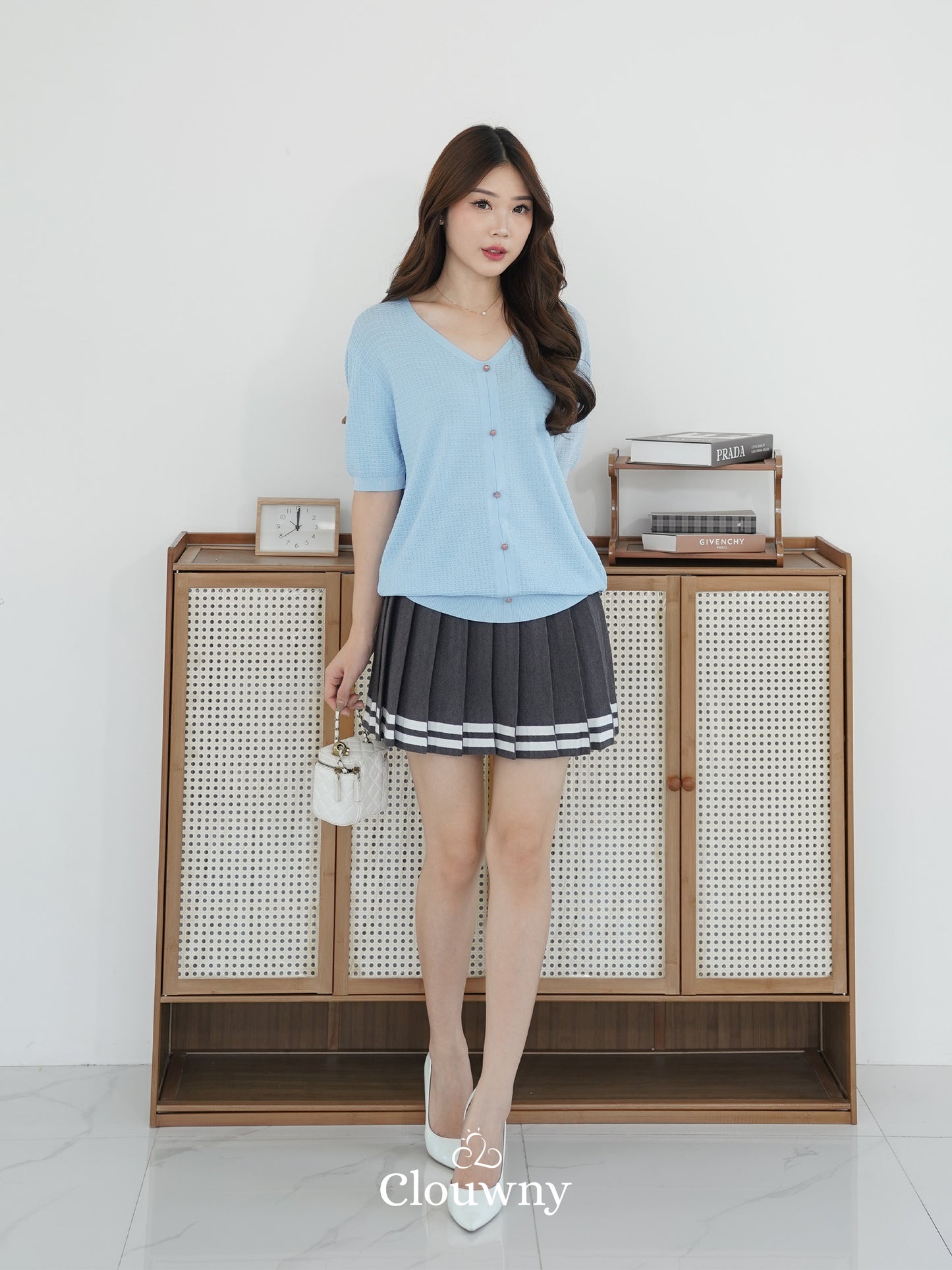 Rok Tenis Garis-Garis - Abu-abu
