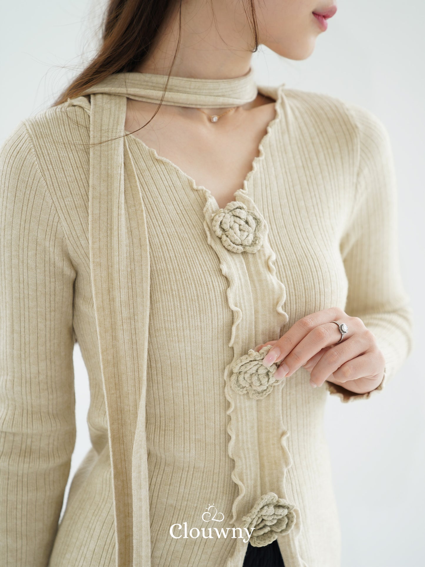 Marley Flower Knit Top - Khaki