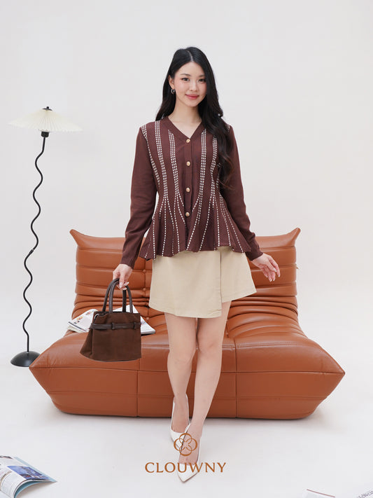 Aysel Peplum Knit Cardigan - Coffee