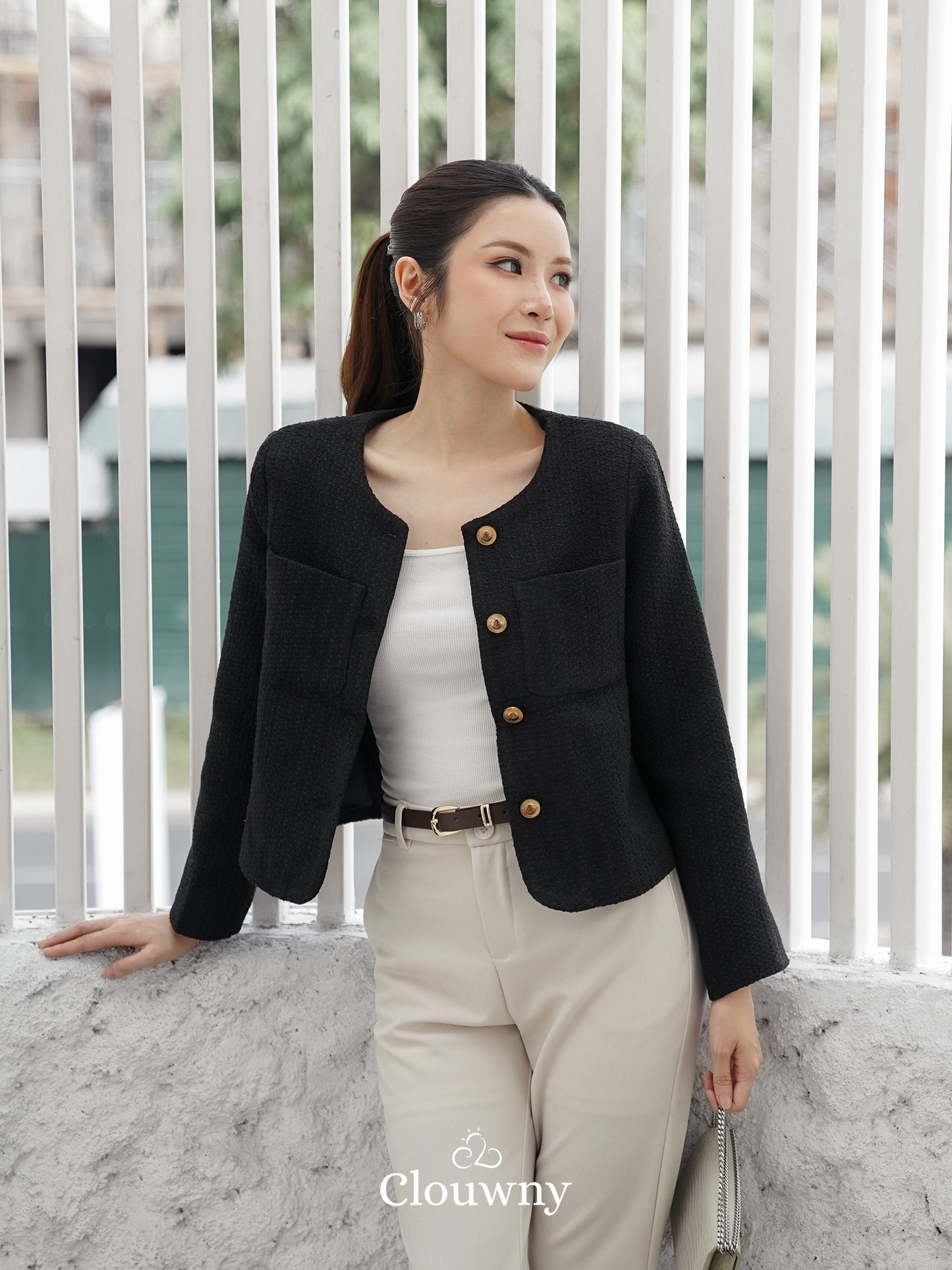 Davia Tweed Blazer - Black