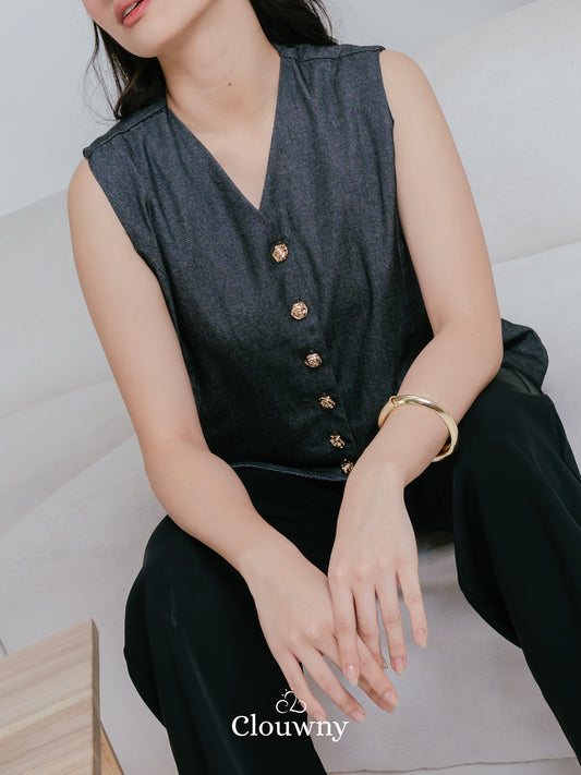 Yuta Button Vest - Grey