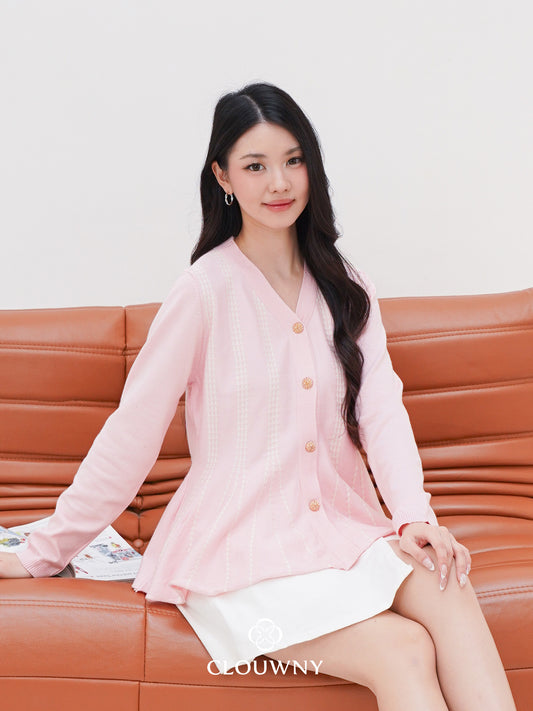 Aysel Peplum Knit Cardigan - Pink