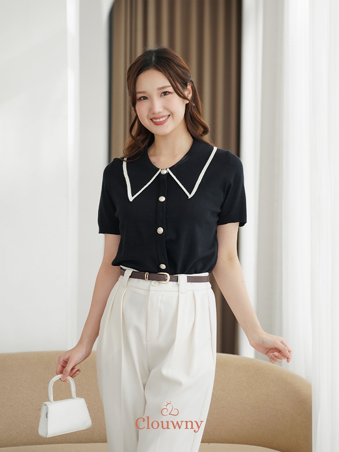 Prisca Collar Knit Top - Black
