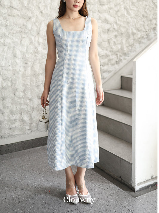 Callaia Houndstooth Dress - Blue