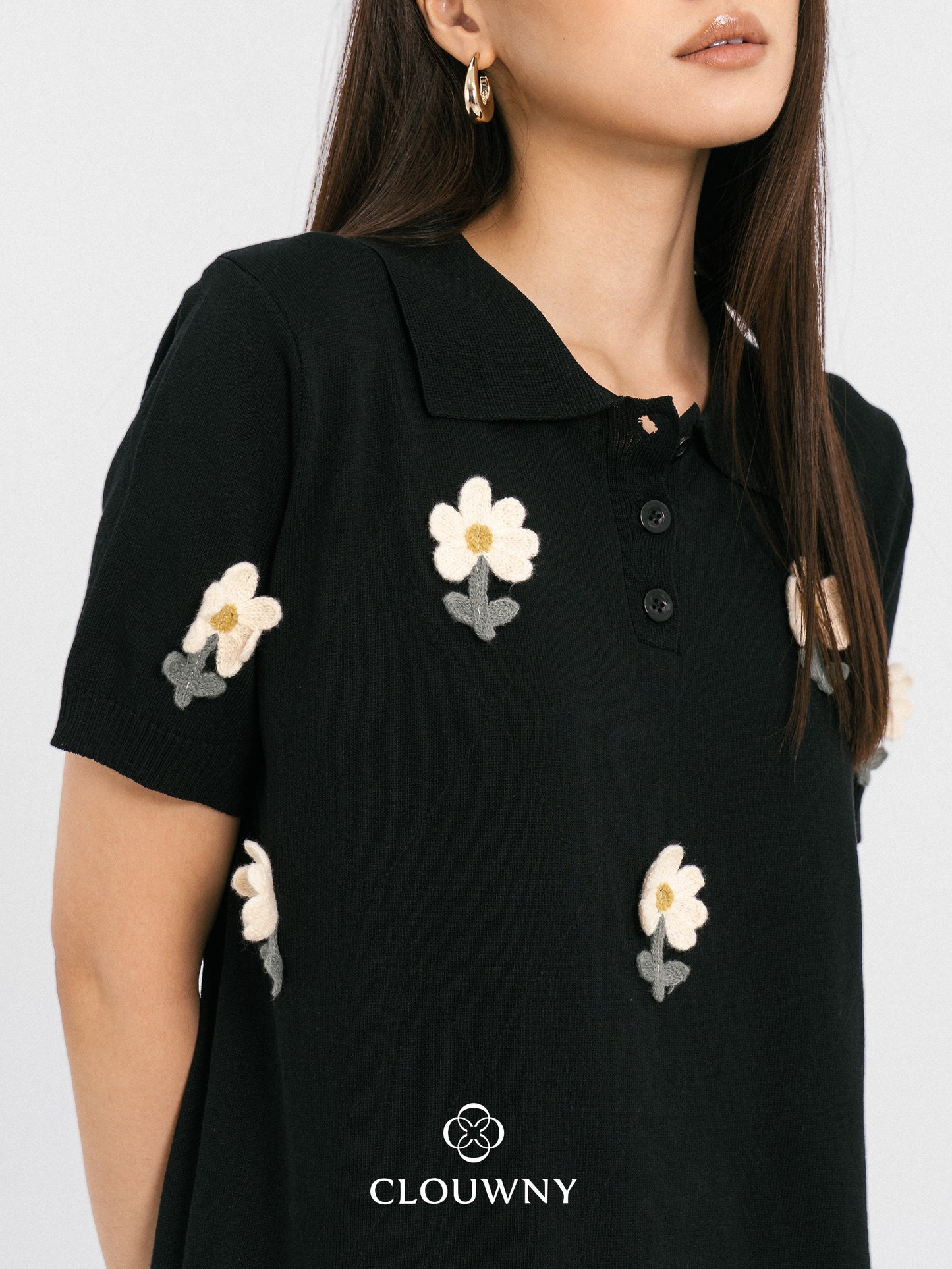Anetha Flower Knit Dress - Black