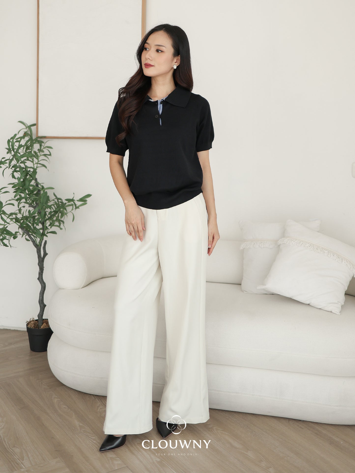 Hervia Double Button Knit Top - Black