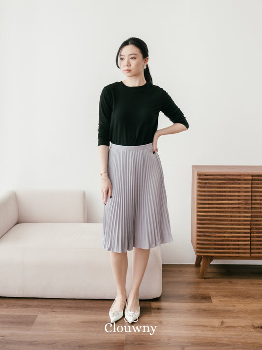 Vamos Midi Pleats Skirt - Light Grey