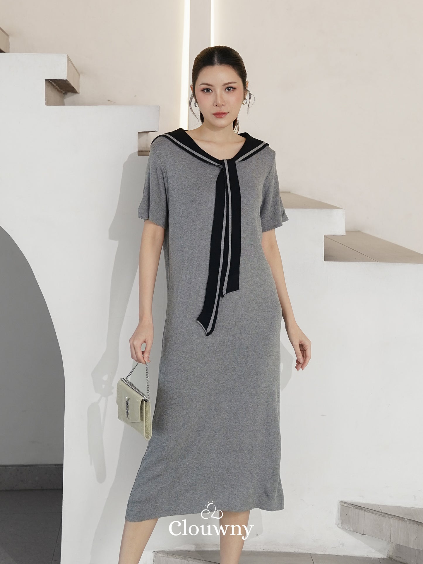 Haru Scarf Knit Dress - Grey