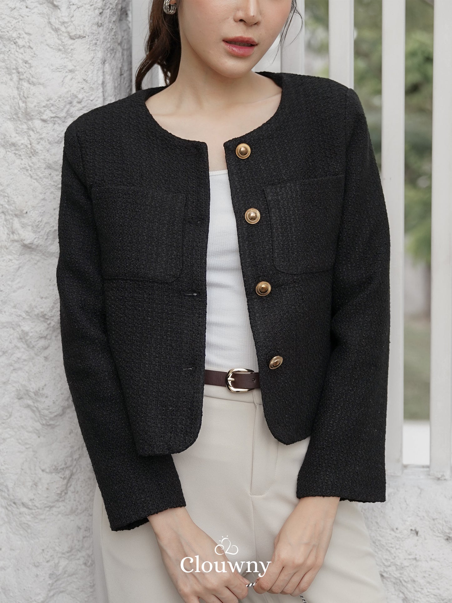 Davia Tweed Blazer - Black