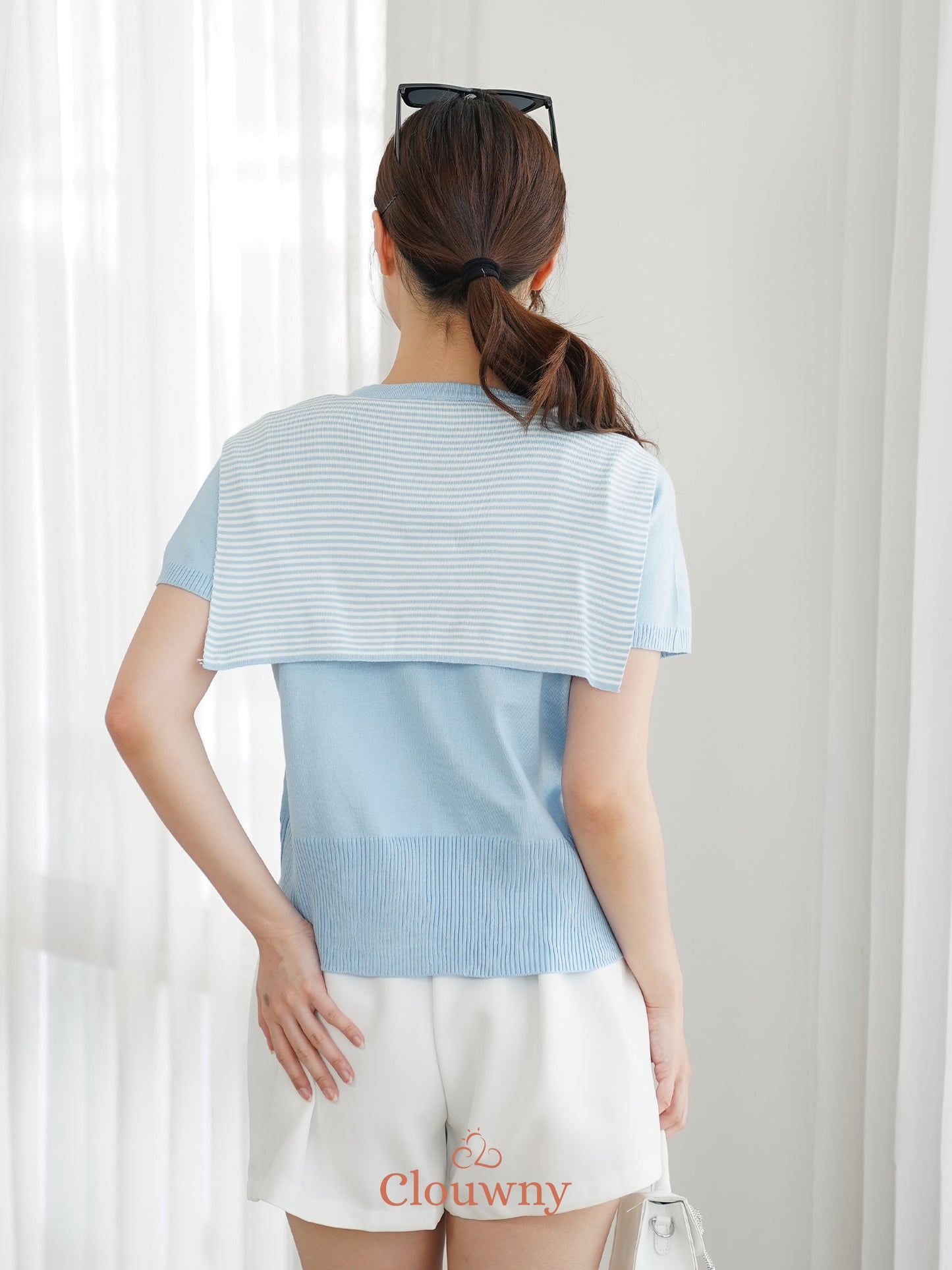 Yama Scarf Knit Top - Blue