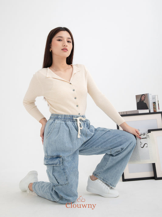 Joy Cargo Denim Pants - Light Blue