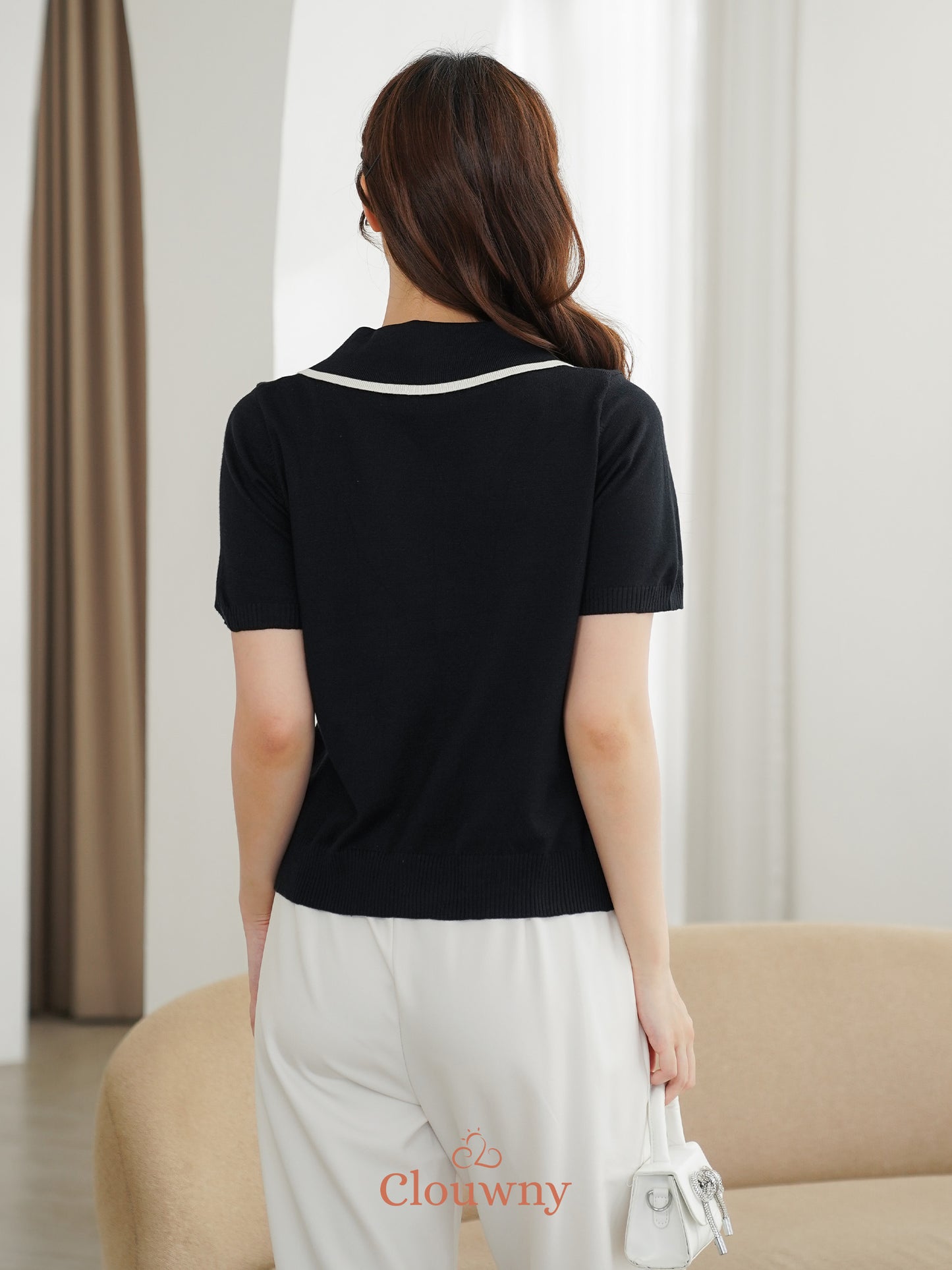 Prisca Collar Knit Top - Black