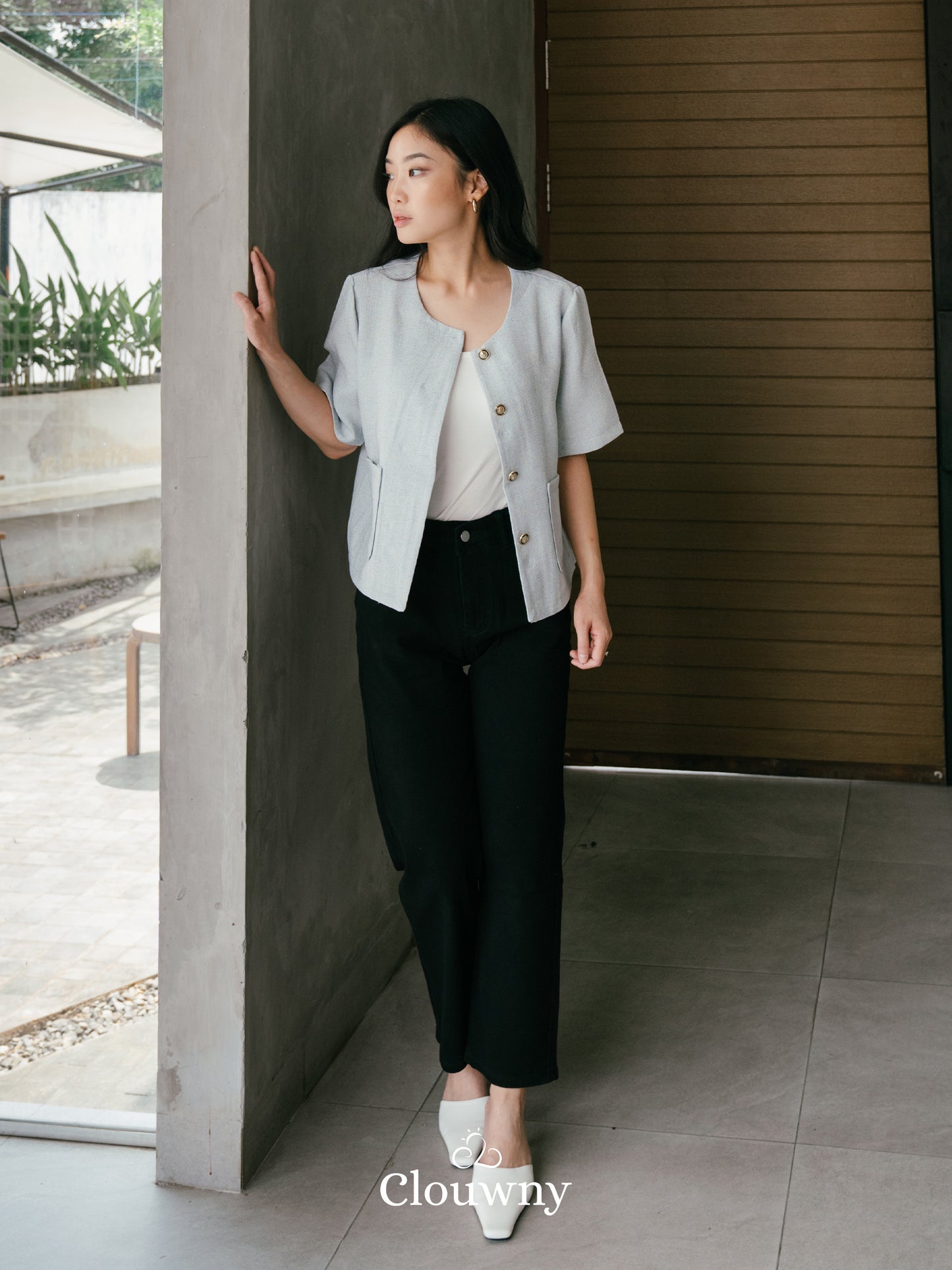 Denver Tweed Blouse Top - Blue