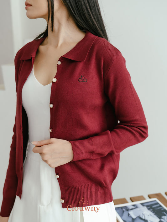 Nava Collar Knit Cardigan - Maroon
