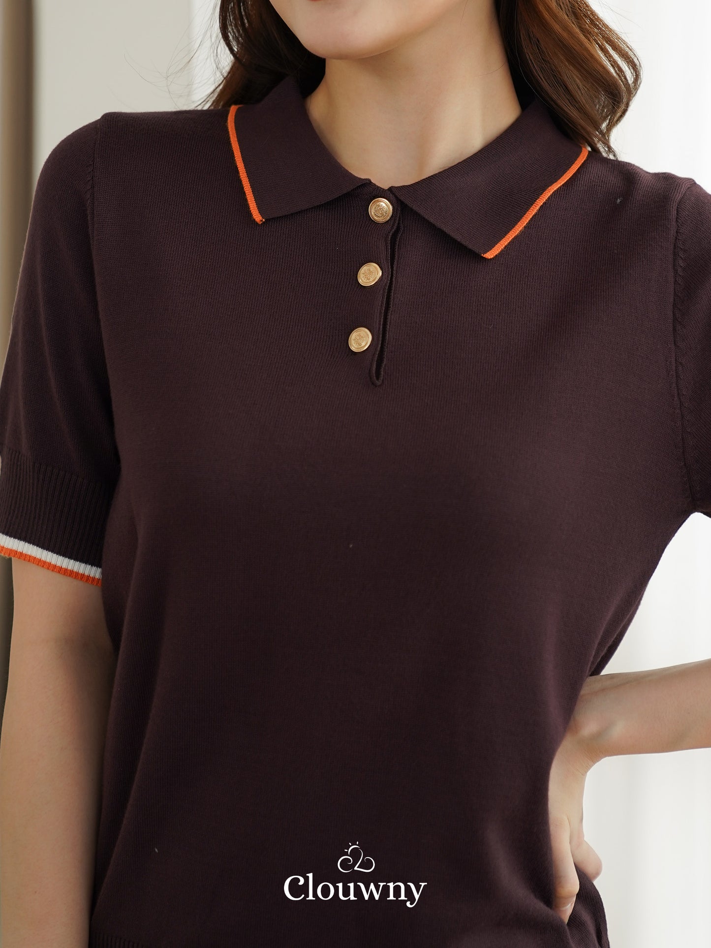 Domitia Polo Knit Top - Coffee