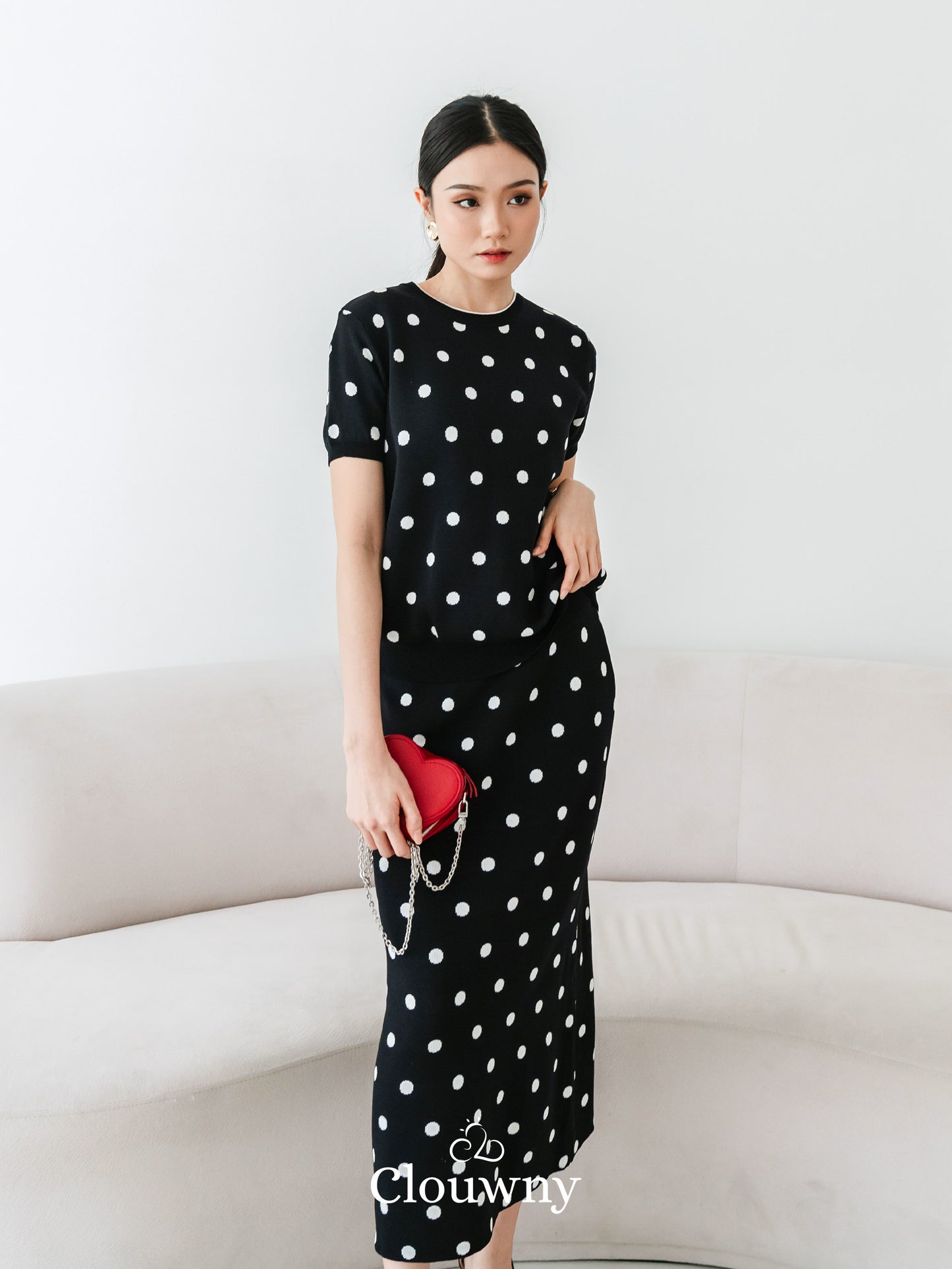 Moir Dot Knit Set - Black