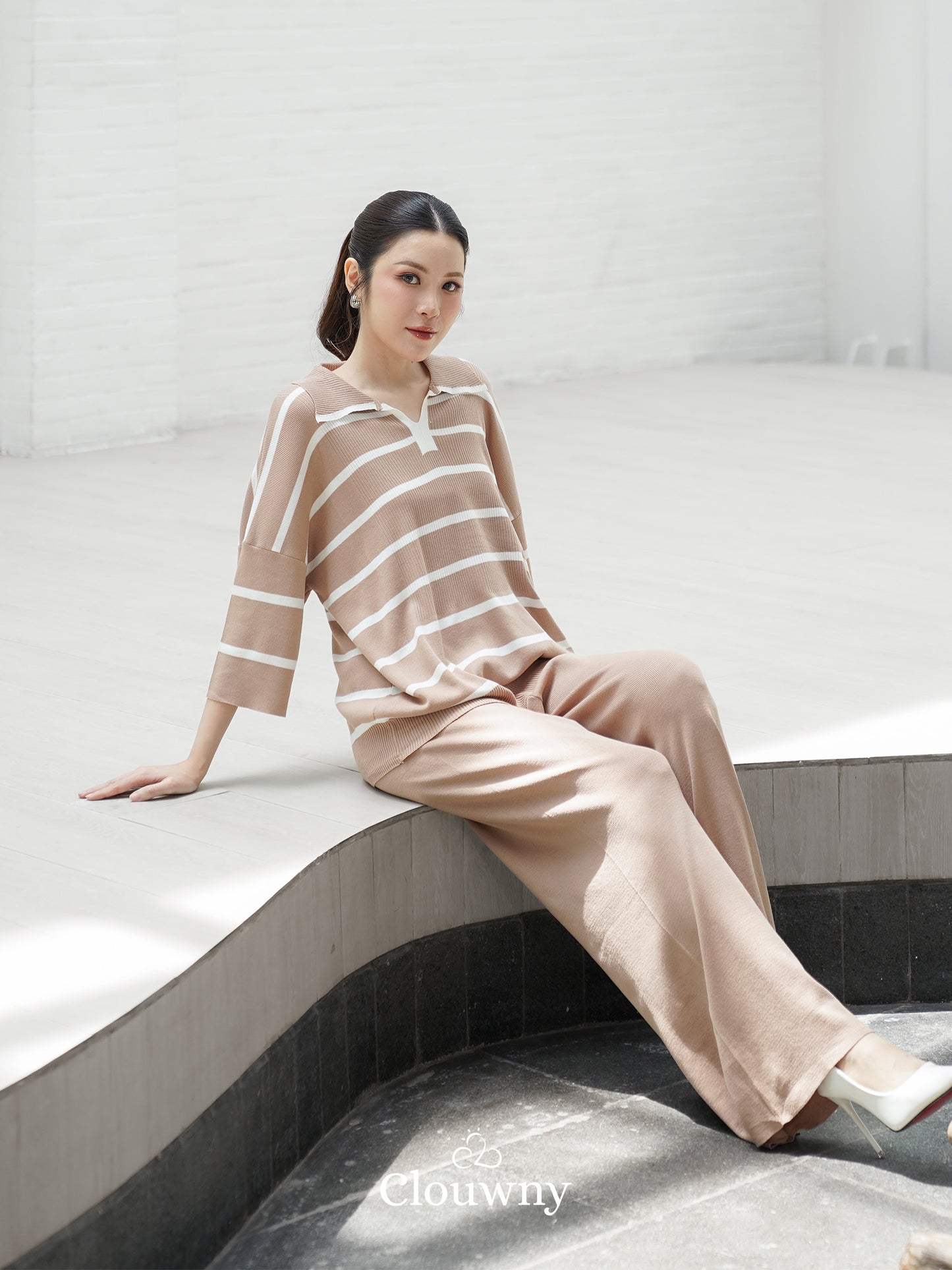 Natasya Stripes Set - Khaki