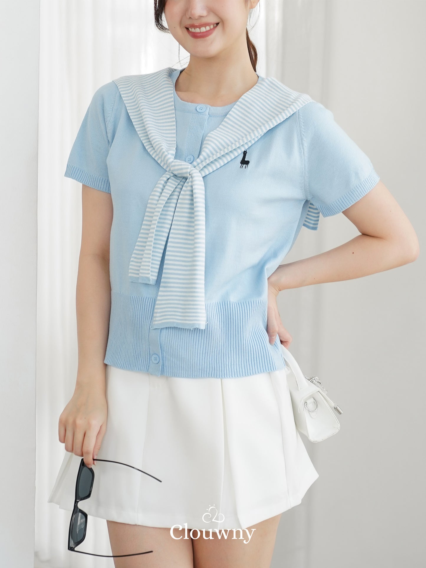 Yama Scarf Knit Top - Blue