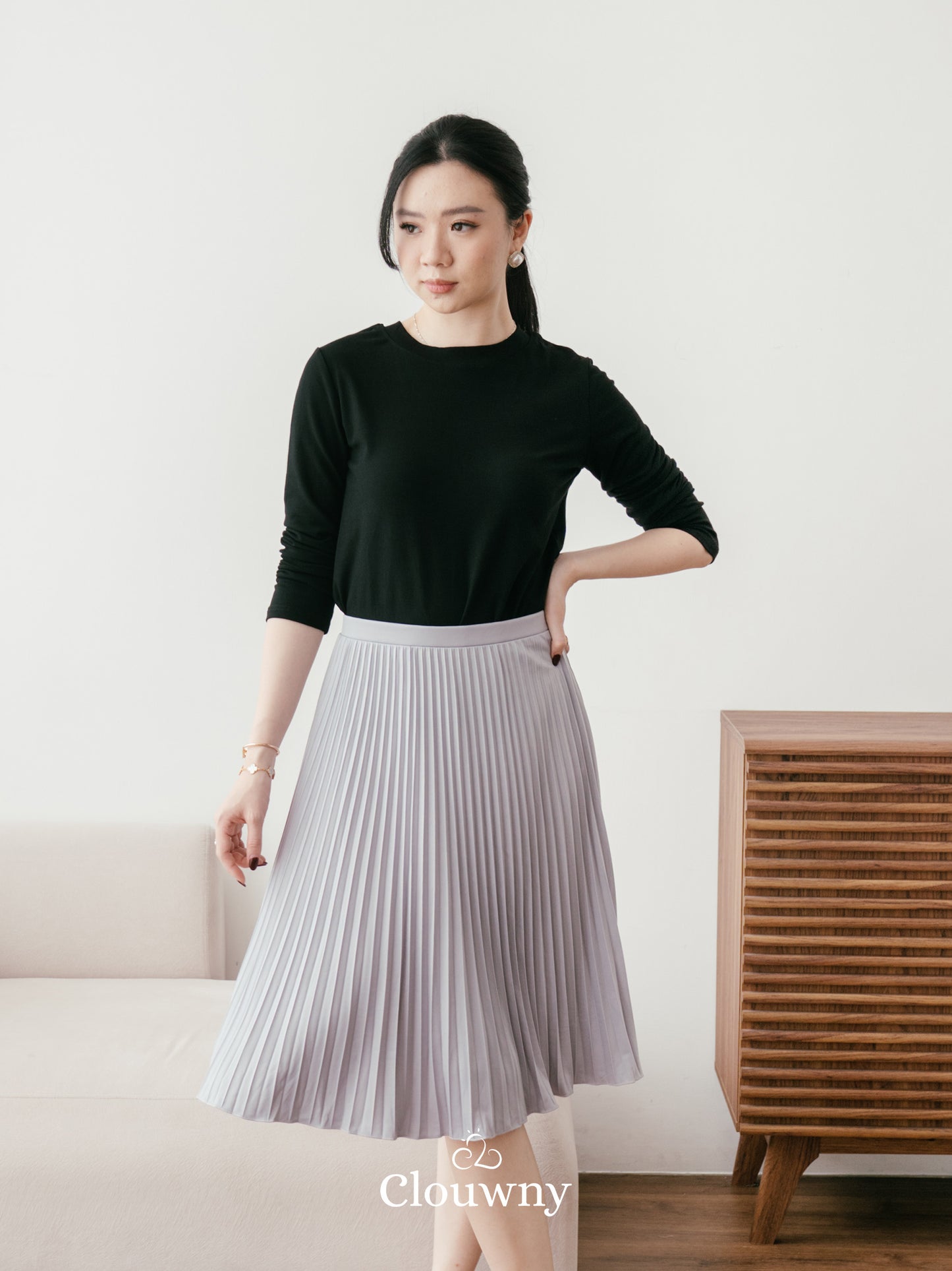 Vamos Midi Pleats Skirt - Light Grey