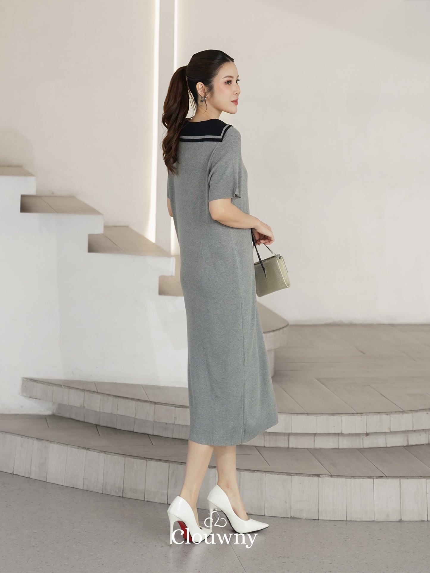 Haru Scarf Knit Dress - Grey