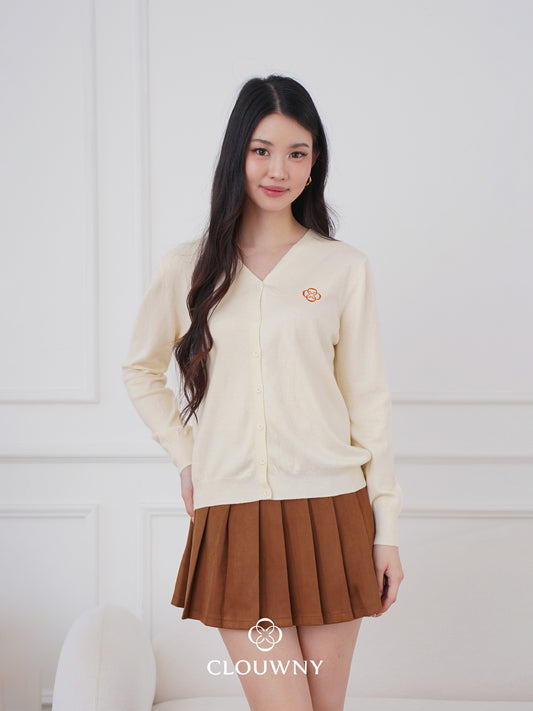 Mela Vneck Button Knit Cardigan - Cream