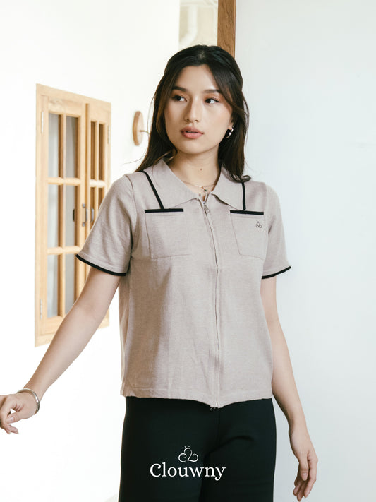 Mesa List Zipper Top - Beige