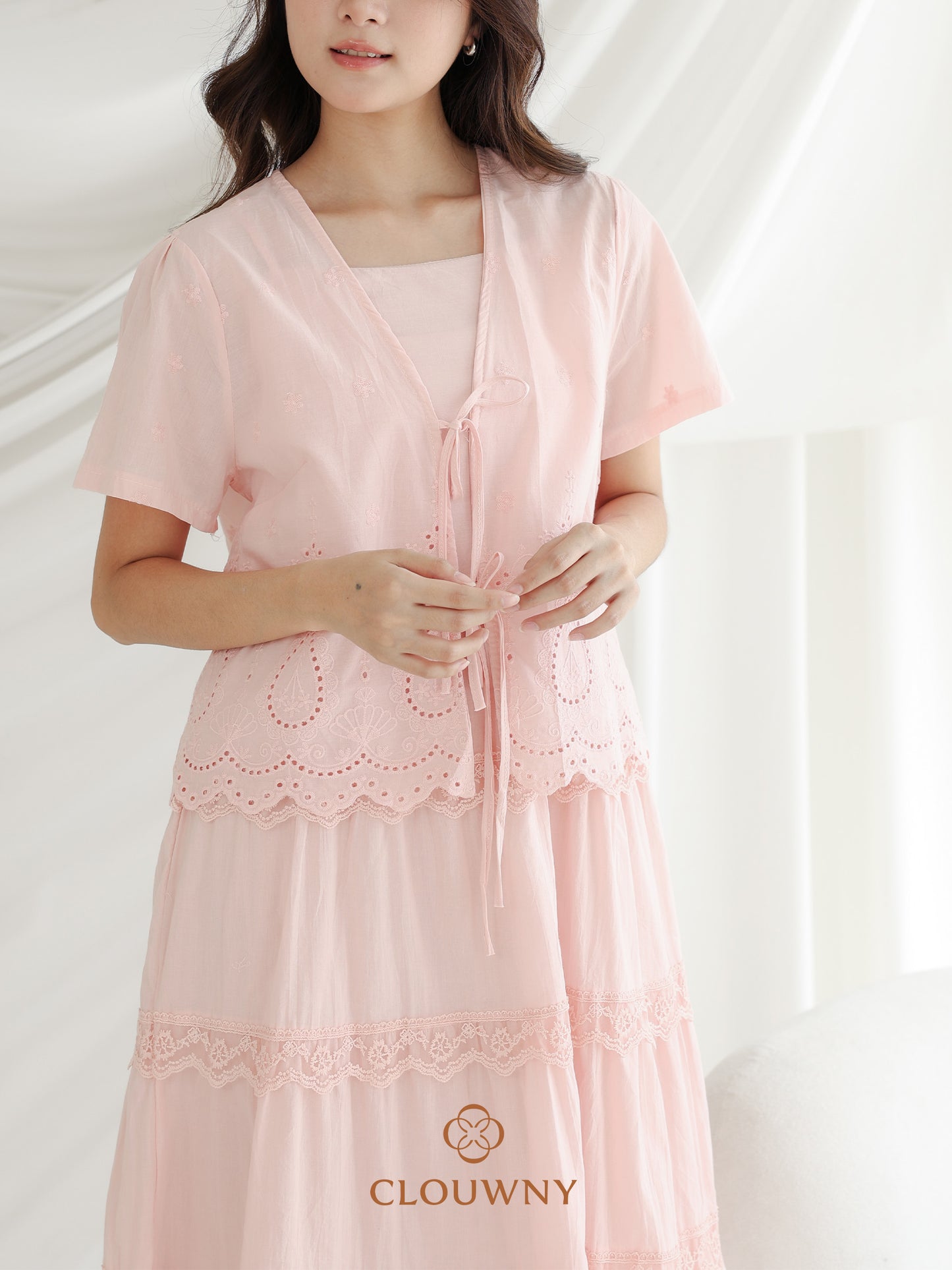 Katama Tiered Broderie Dress - Pink