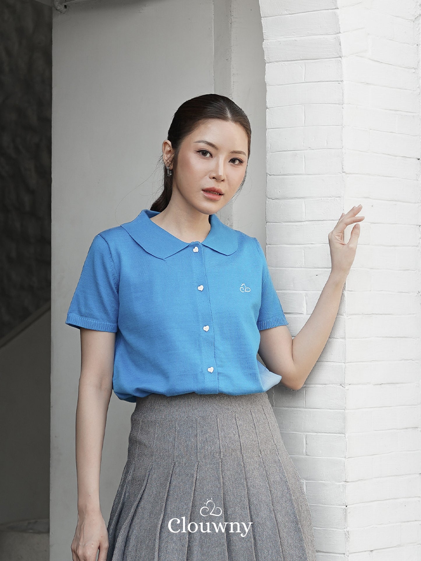 Noza Collar Knit Top - Blue
