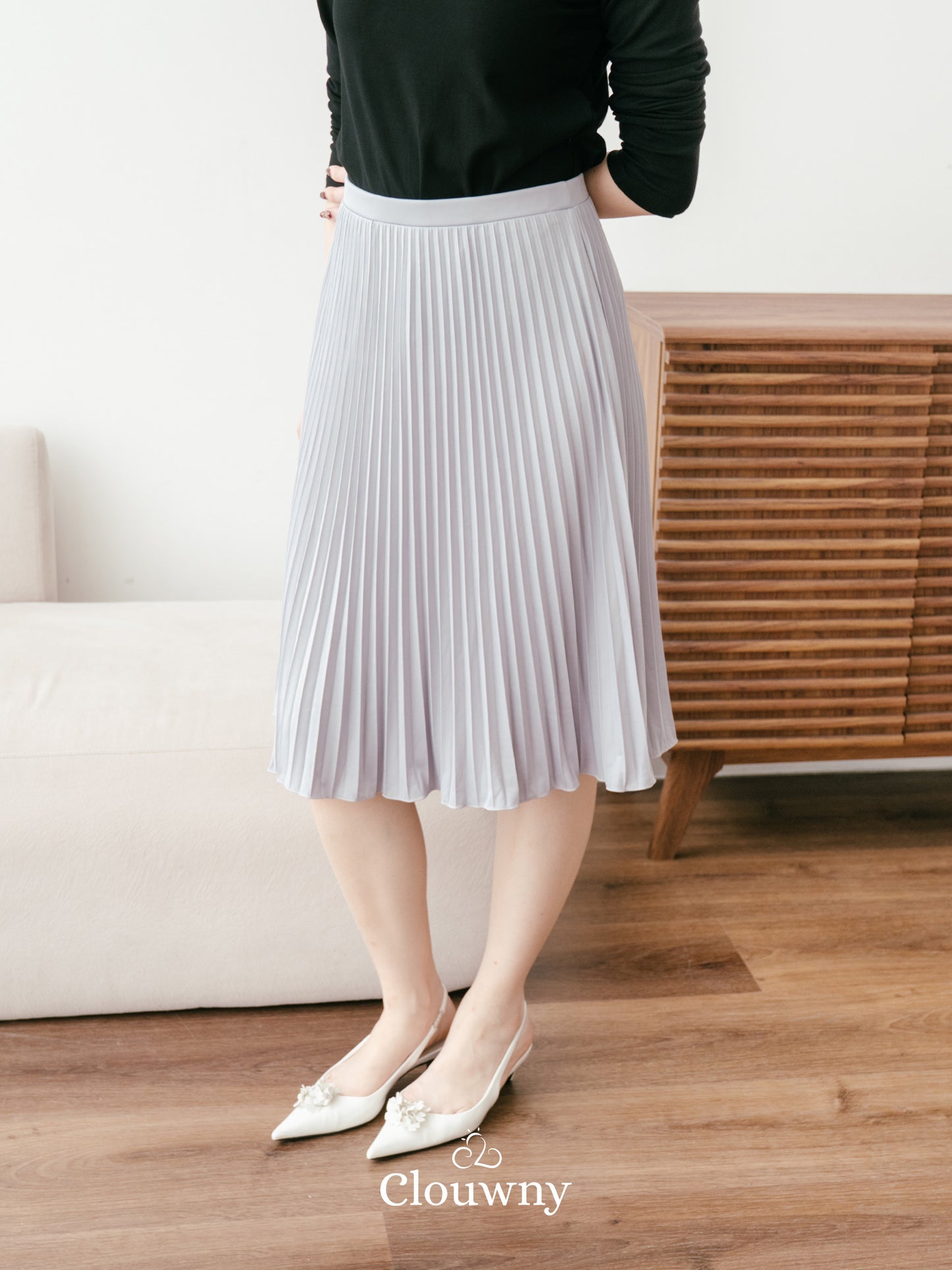 Vamos Midi Pleats Skirt - Light Grey