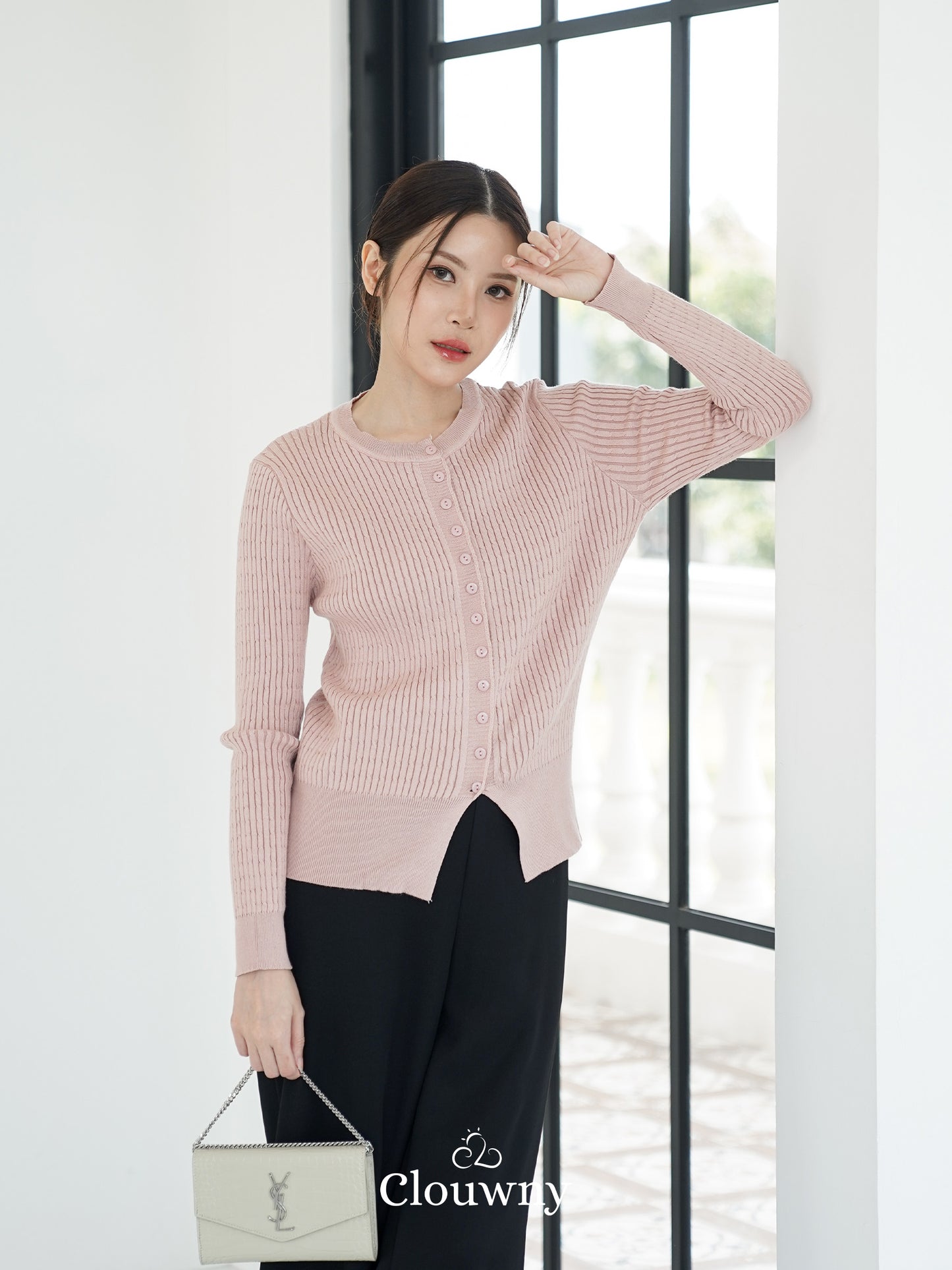 Nesa Button Knit Top - Dusty Pink