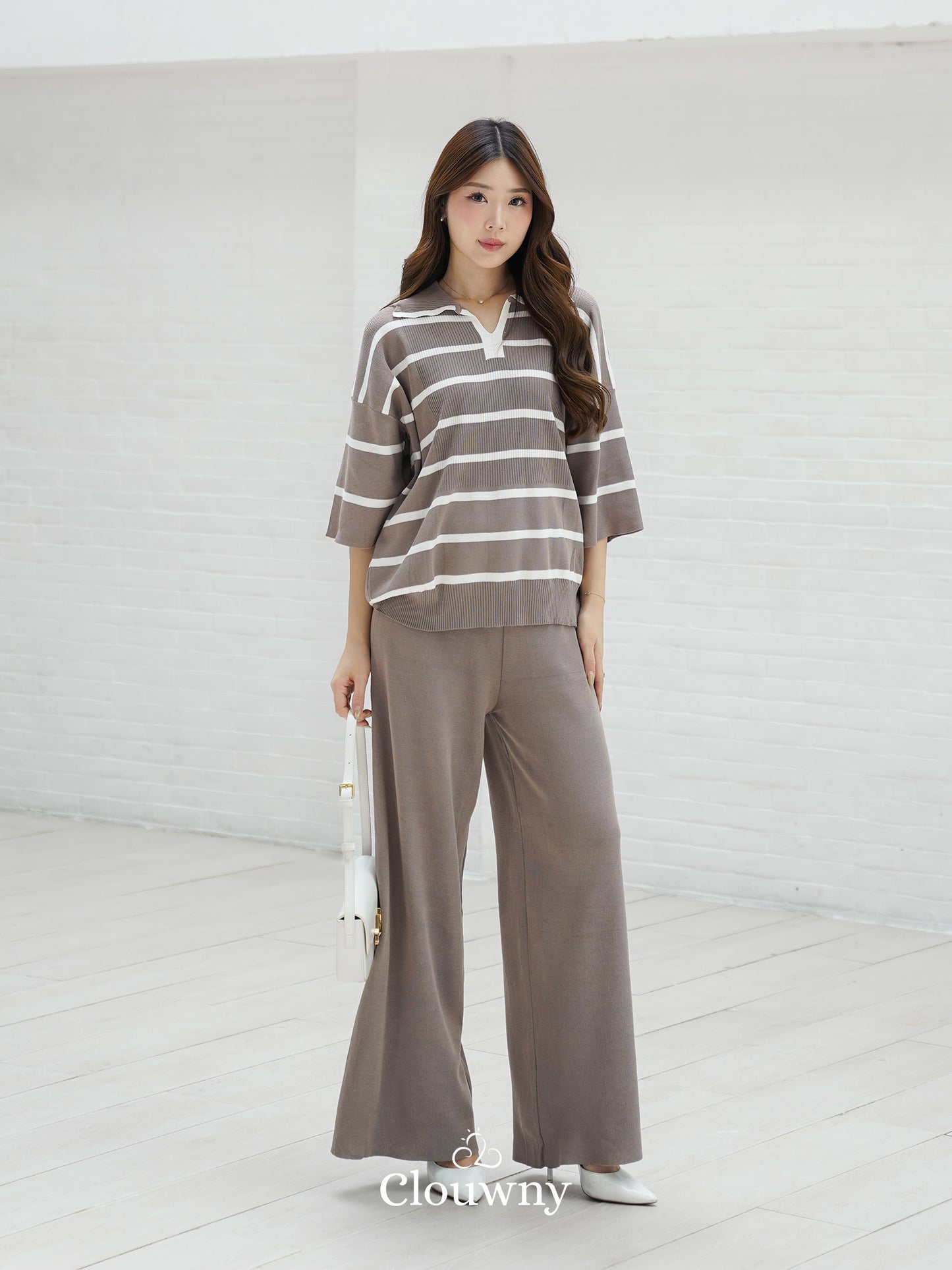 Set Garis-Garis Natasya - Krem