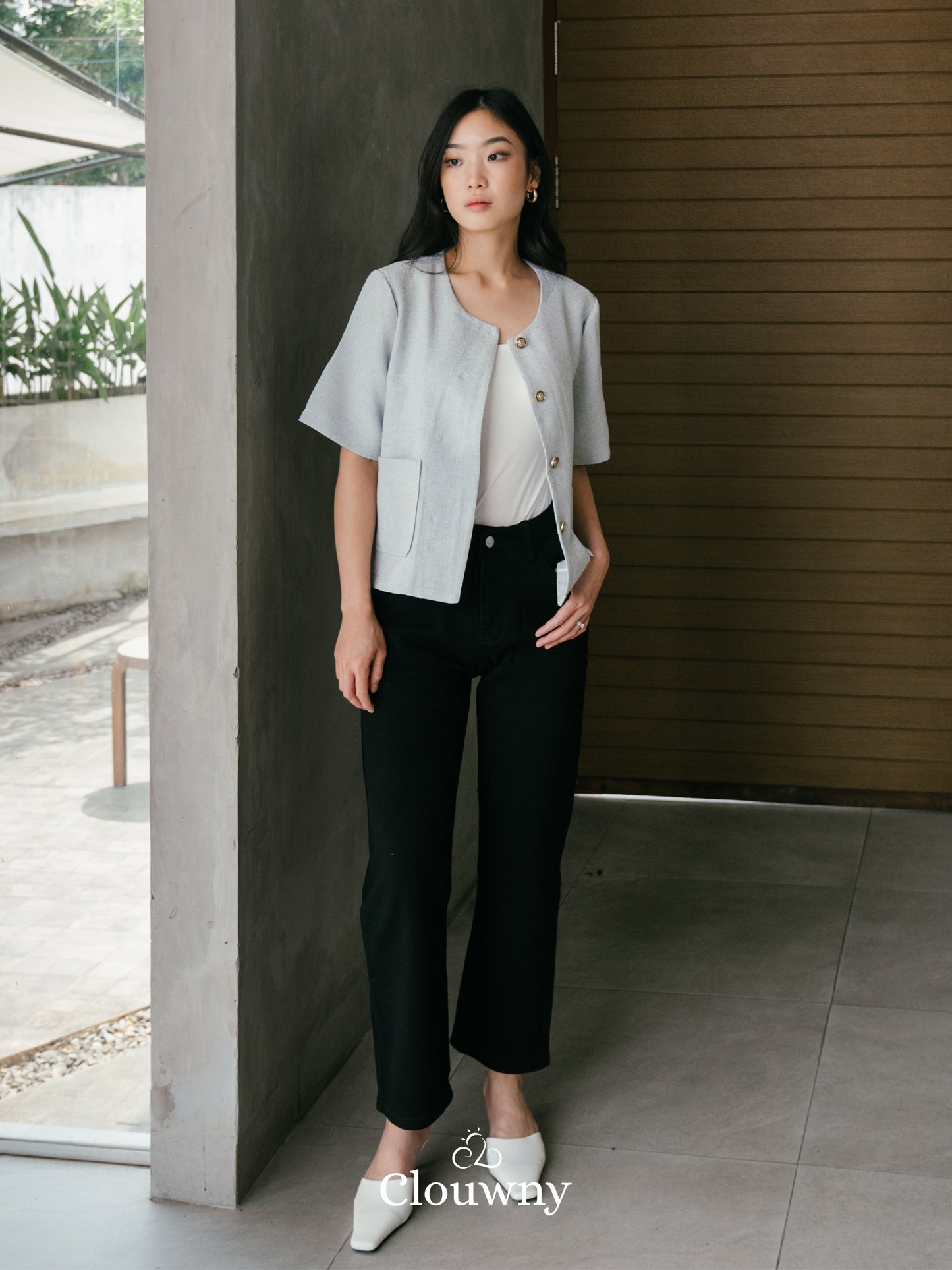 Denver Tweed Blouse Top - Blue