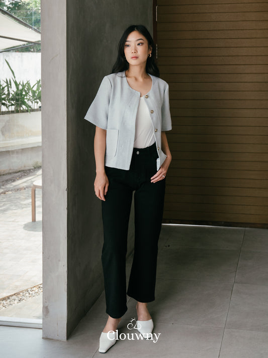 Denver Tweed Blouse Top - Blue