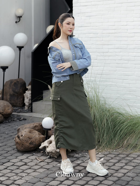 Dex Cargo Denim Skirt - Army