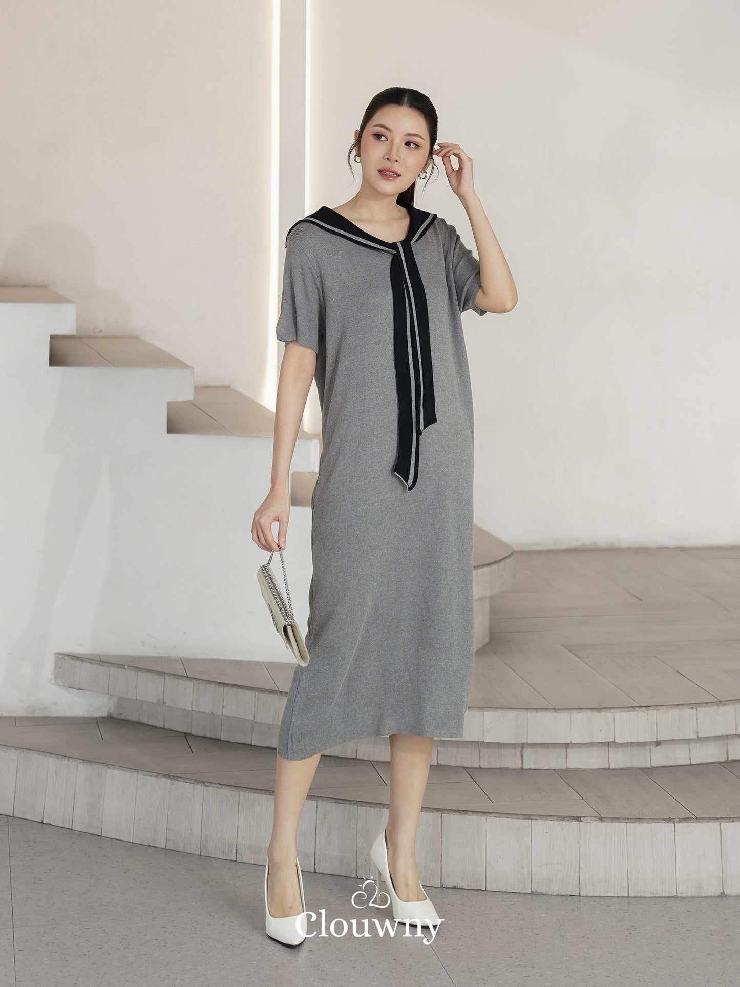 Haru Scarf Knit Dress - Grey